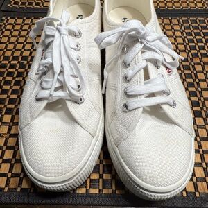 Superga White Canvas Low-Top Sneakers with Lace-Up Front